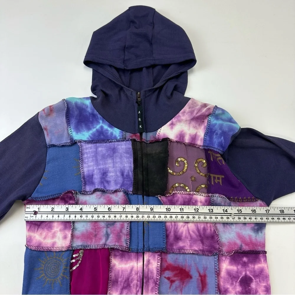Patchwork boho hoodie Small lilac purple jersey sequin zip front casual - Picture 3 of 8